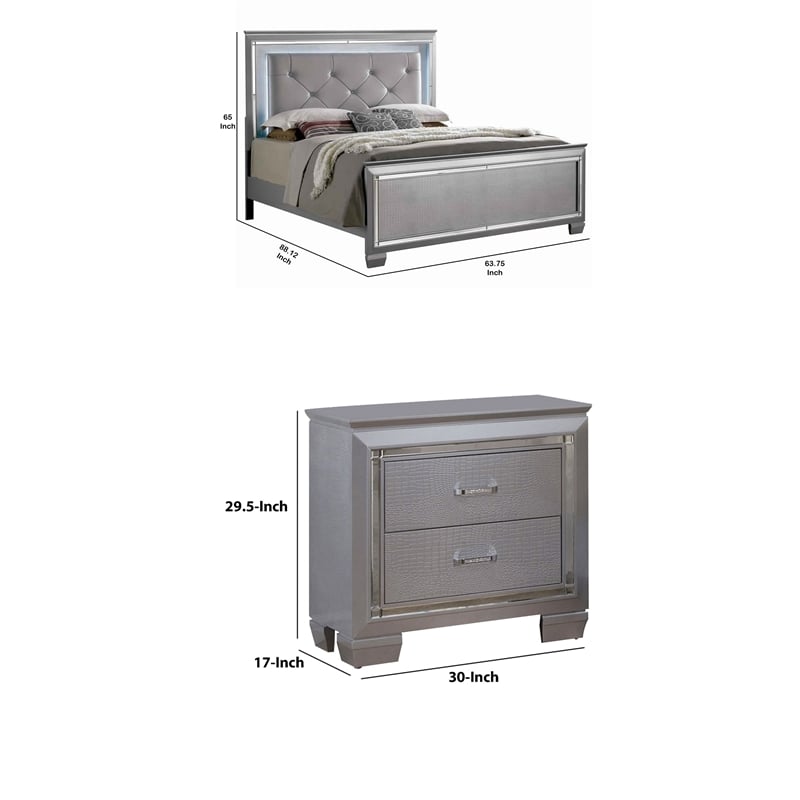 Queen Bedroom Set- Gray Wood- 2 Piece Set with Nightstand
