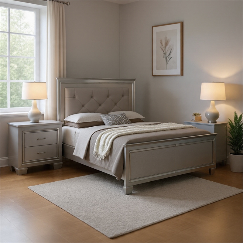 Queen Bedroom Set- Gray Wood- 2 Piece Set with Nightstand