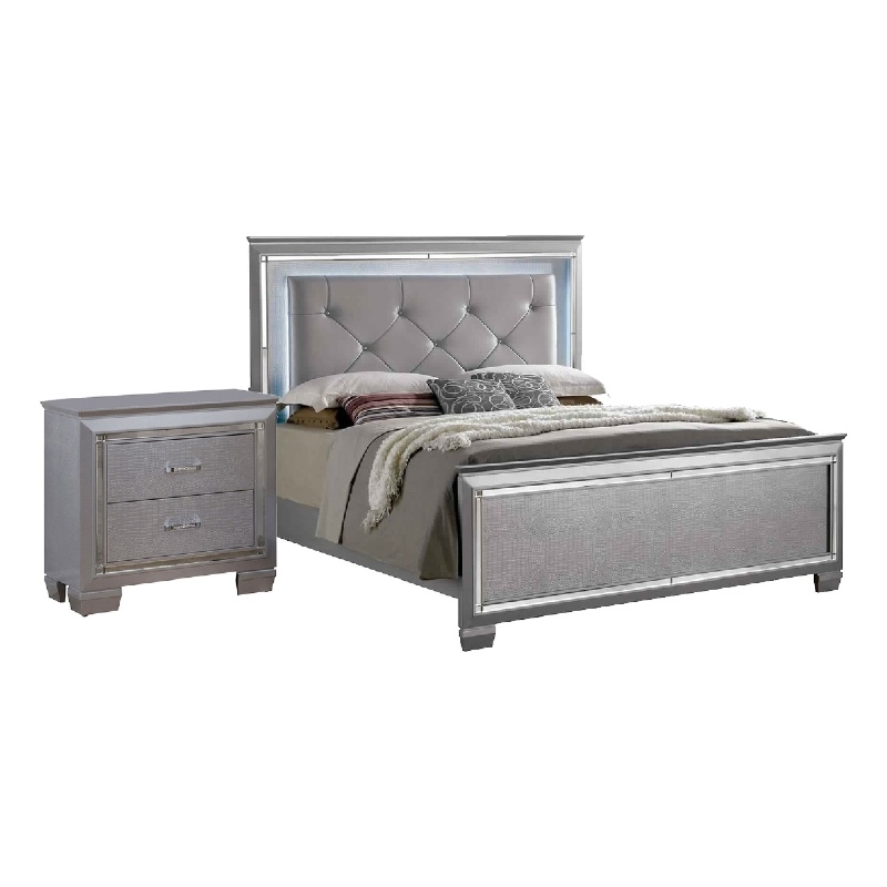 Queen Bedroom Set- Gray Wood- 2 Piece Set with Nightstand