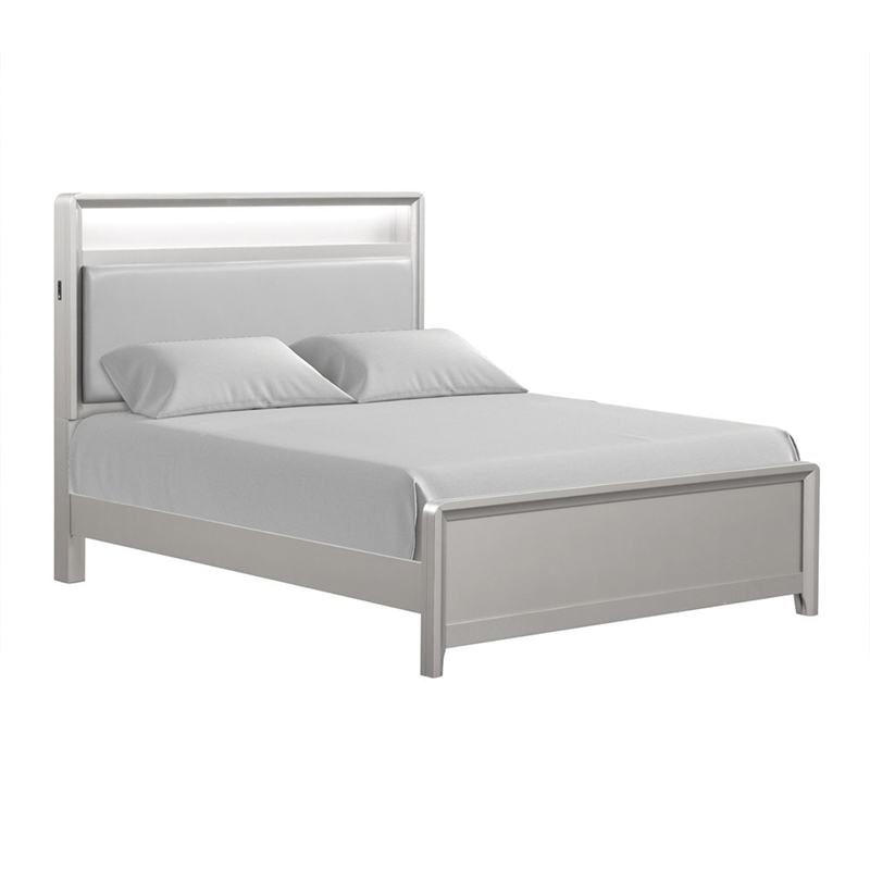 Queen Bedroom Set- Champagne Gray-Champagne Silver Wood-2 Piece Set w Nightstand