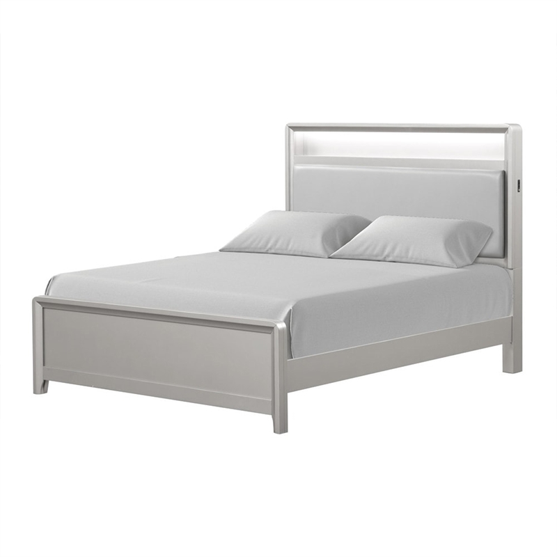 Queen Bedroom Set- Champagne Gray-Champagne Silver Wood-2 Piece Set w Nightstand