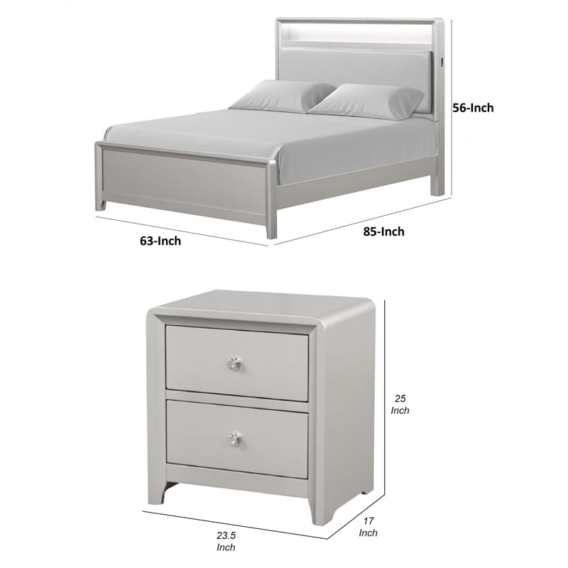 Queen Bedroom Set- Champagne Gray-Champagne Silver Wood-2 Piece Set w Nightstand