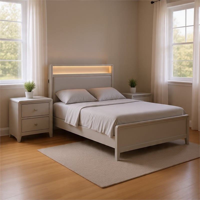 Queen Bedroom Set- Champagne Gray-Champagne Silver Wood-2 Piece Set w Nightstand