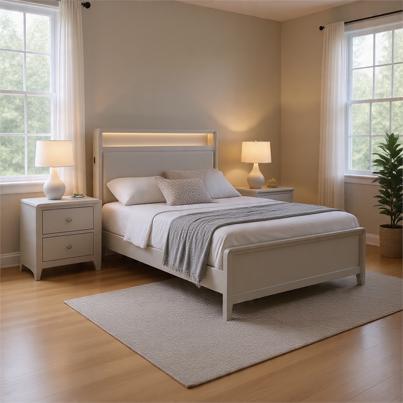 Queen Bedroom Set- Champagne Gray-Champagne Silver Wood-2 Piece Set w Nightstand