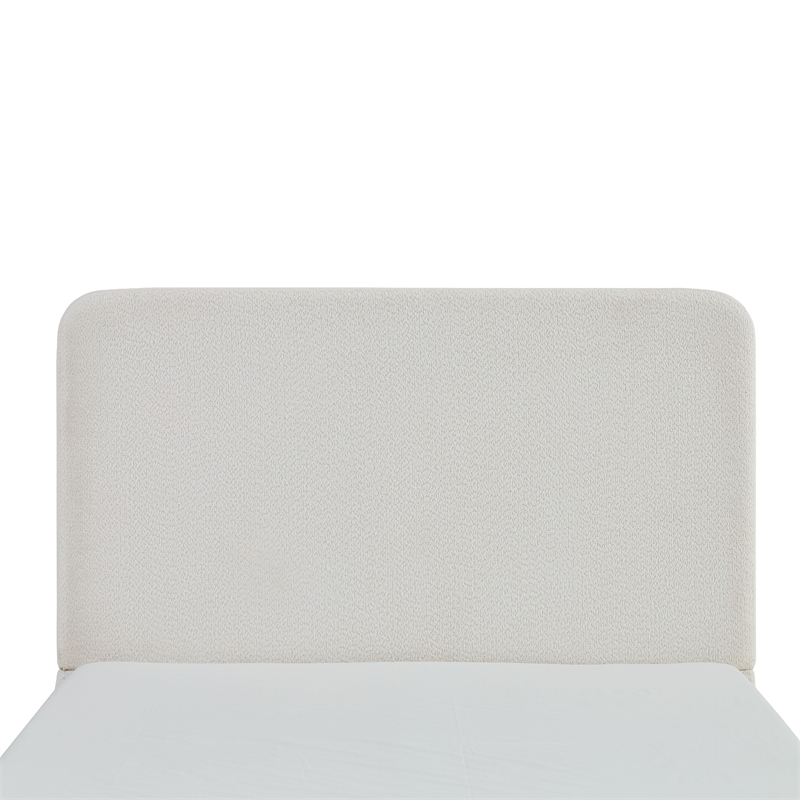 Welz King Size Bed with Tall Headboard- Pearl White Chenille Upholstery
