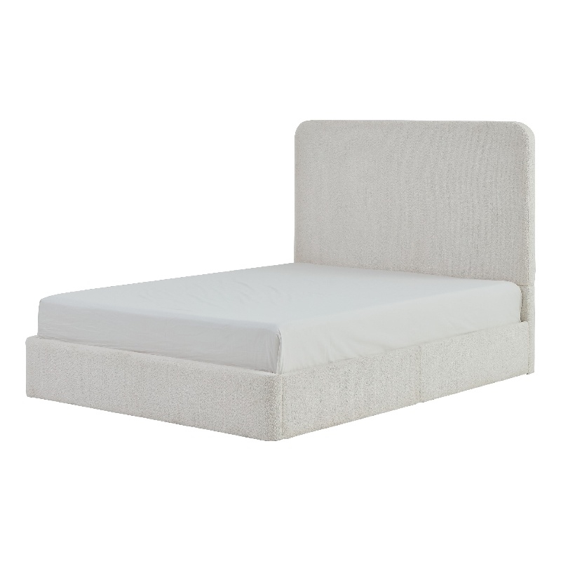Welz King Size Bed with Tall Headboard- Pearl White Chenille Upholstery