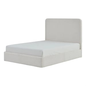 Welz Queen Size Bed with Tall Headboard- Pearl White Chenille Upholstery