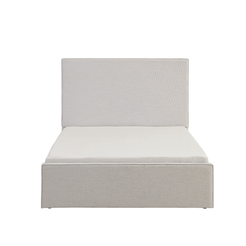 Zely Queen Size Bed with Tall Headboard- Textured Ivory Upholstery
