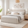 Zely Queen Size Bed with Tall Headboard- Textured Ivory Upholstery
