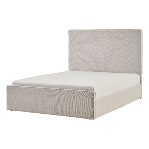 Zely Queen Size Bed with Tall Headboard- Textured Ivory Upholstery