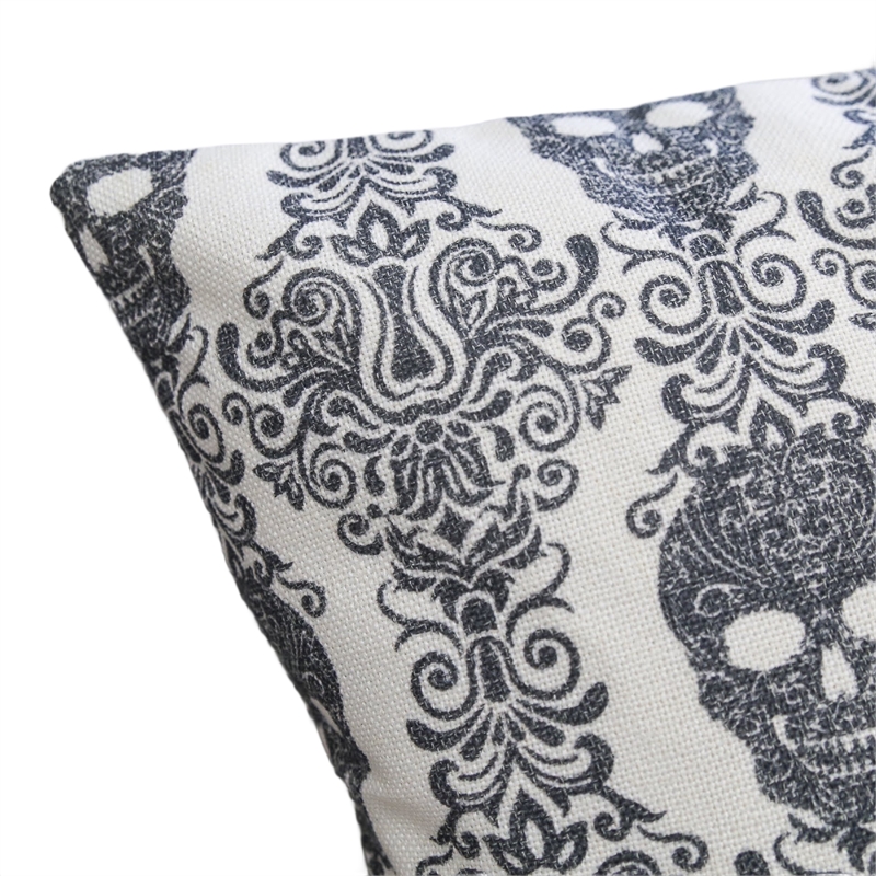 Ary Square Throw Pillow- Black and White Gothic Damask Skull Design- 20 Inch