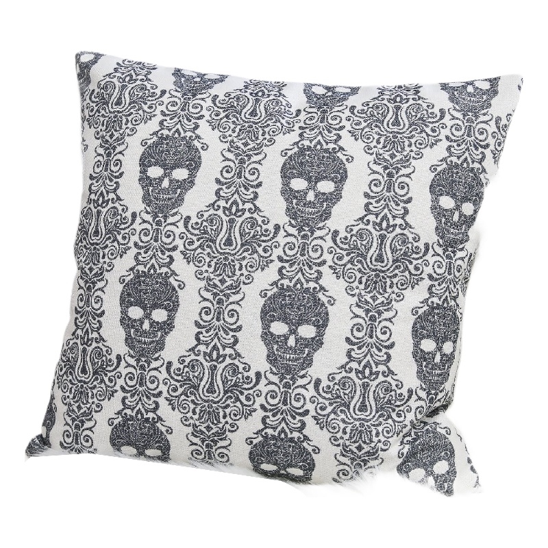 Ary Square Throw Pillow- Black and White Gothic Damask Skull Design- 20 Inch