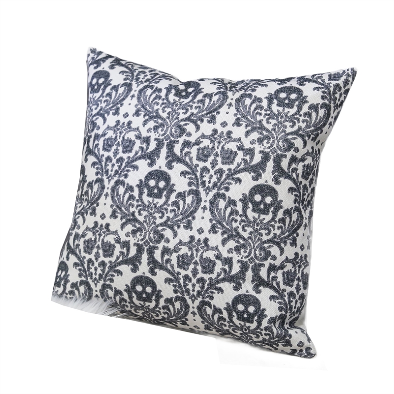 Ary Throw Pillow- Black and White Baroque Skull Design- 20 Inch Square