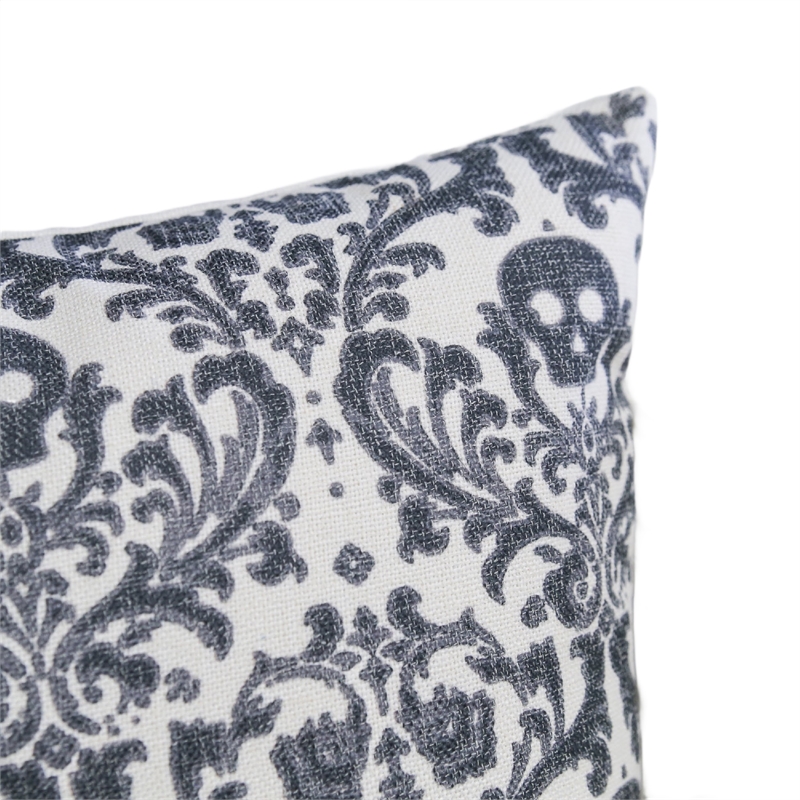Ary Throw Pillow- Black and White Baroque Skull Design- 20 Inch Square