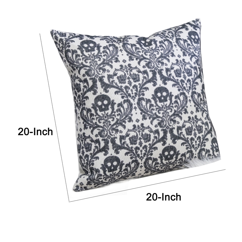 Ary Throw Pillow- Black and White Baroque Skull Design- 20 Inch Square