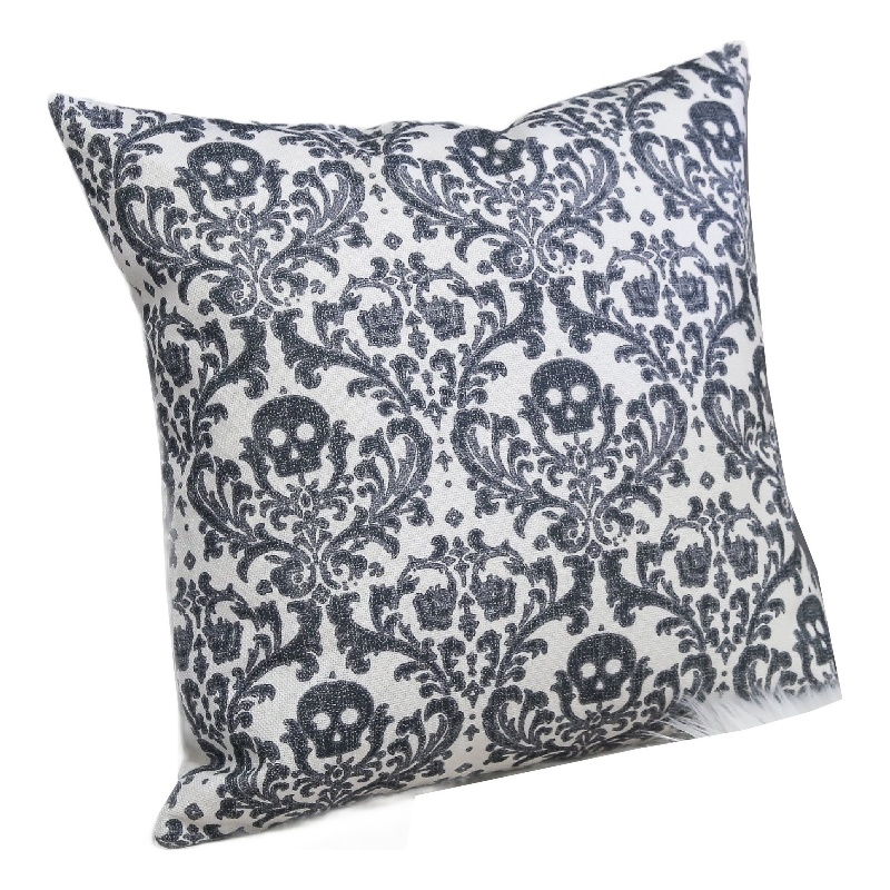 Ary Throw Pillow- Black and White Baroque Skull Design- 20 Inch Square
