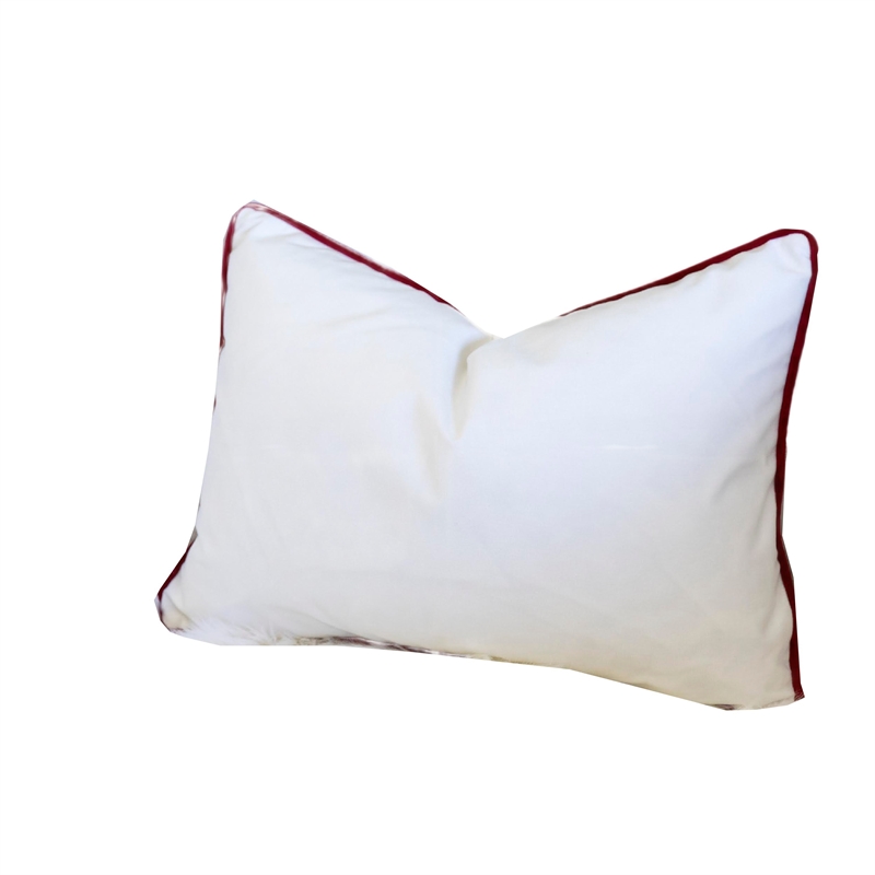 Christmas Lumbar Cushion- Red Joy and Green Leaves Velvet Accents- 14x20