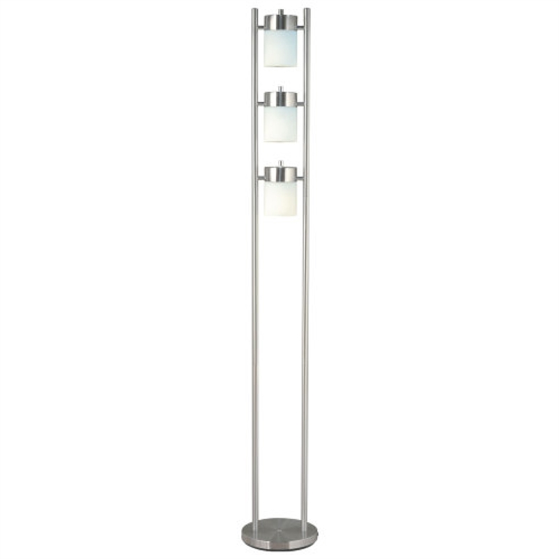 Floor Lamp with 3 Frosted White Shades- 65 Inch Chrome Dual Pole Body
