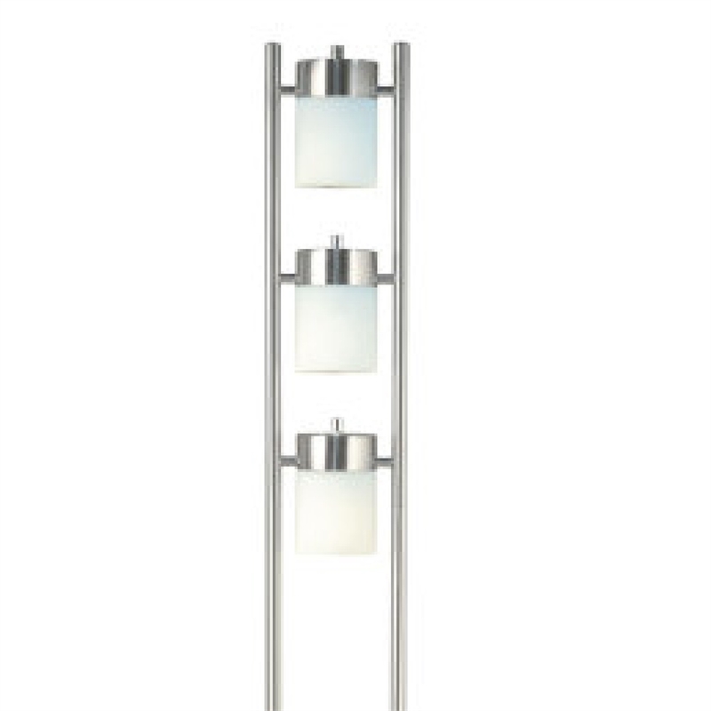 Floor Lamp with 3 Frosted White Shades- 65 Inch Chrome Dual Pole Body