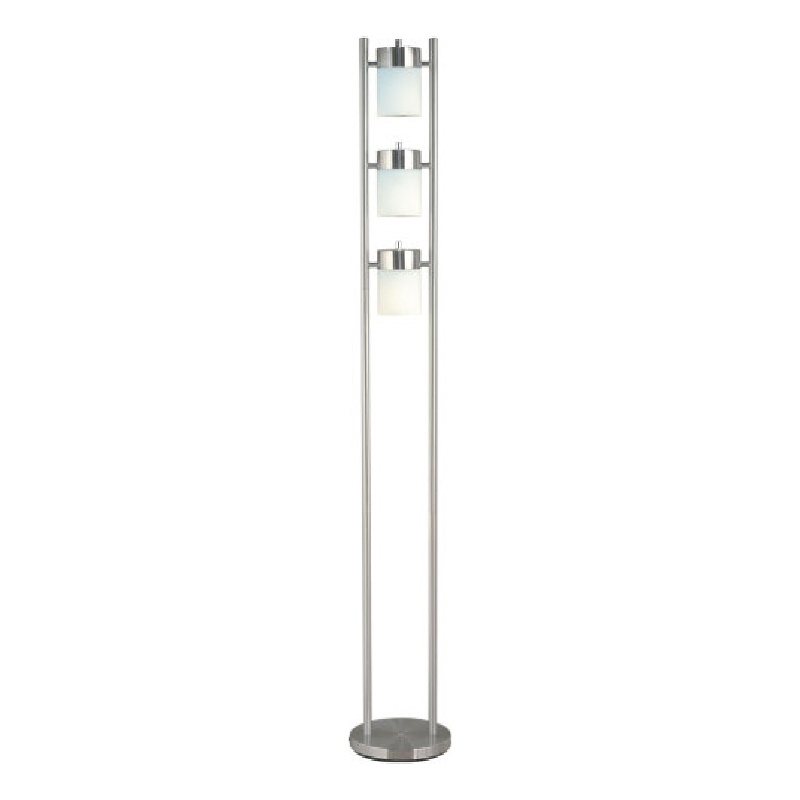 Floor Lamp with 3 Frosted White Shades- 65 Inch Chrome Dual Pole Body