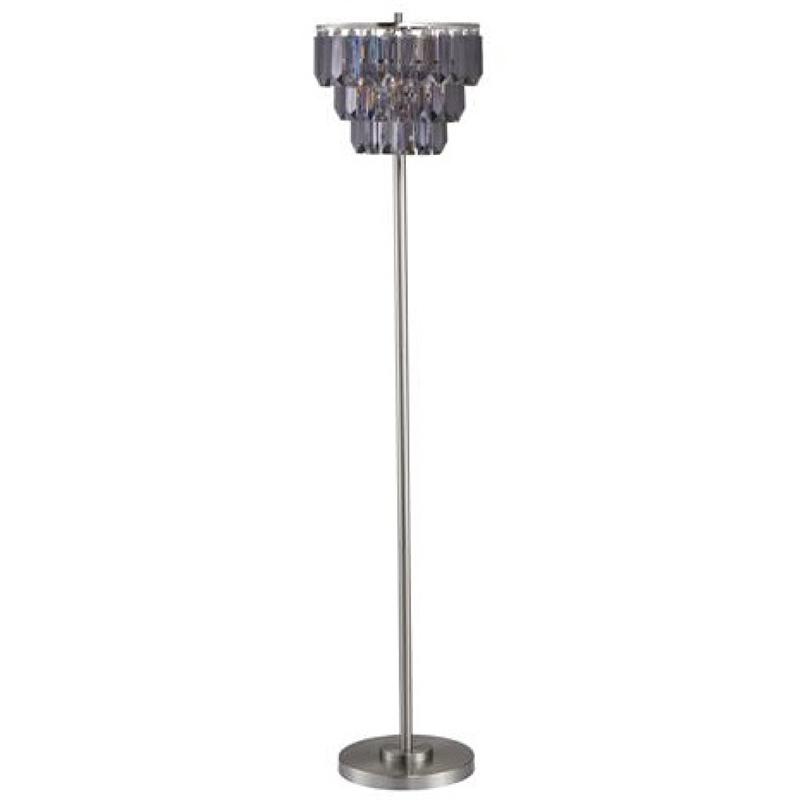 Floor Lamp with 3 Tier Smoke Gray Crystal Shade- 61 Inch Chrome Metal