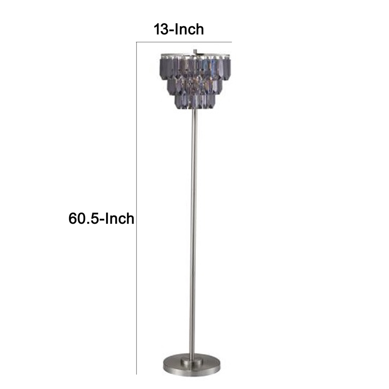 Floor Lamp with 3 Tier Smoke Gray Crystal Shade- 61 Inch Chrome Metal
