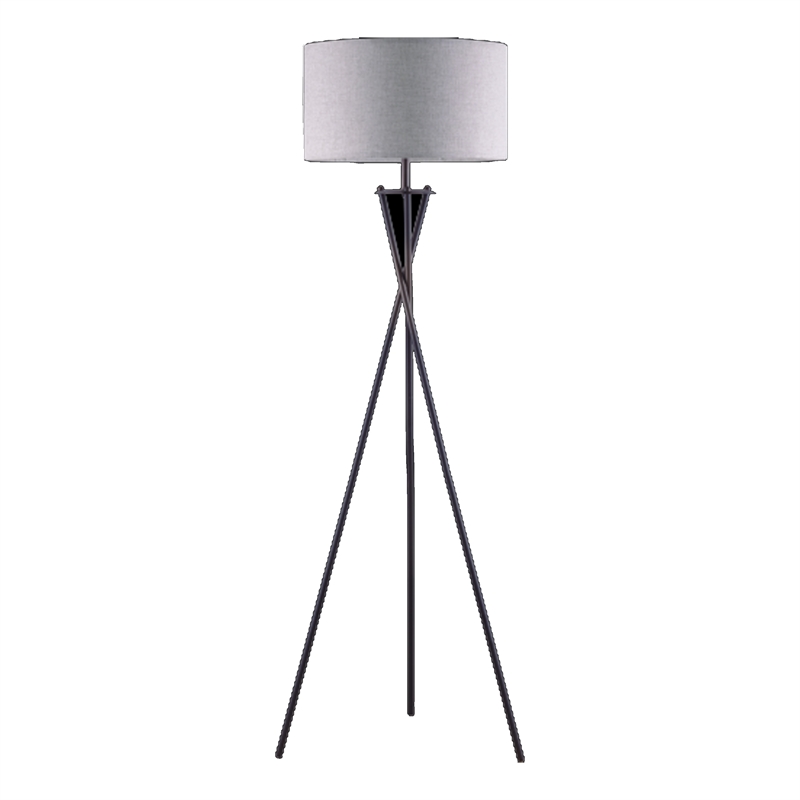 Floor Lamp with Beige Drum Shade- 65 Inch Bronze Metal Tripod Base