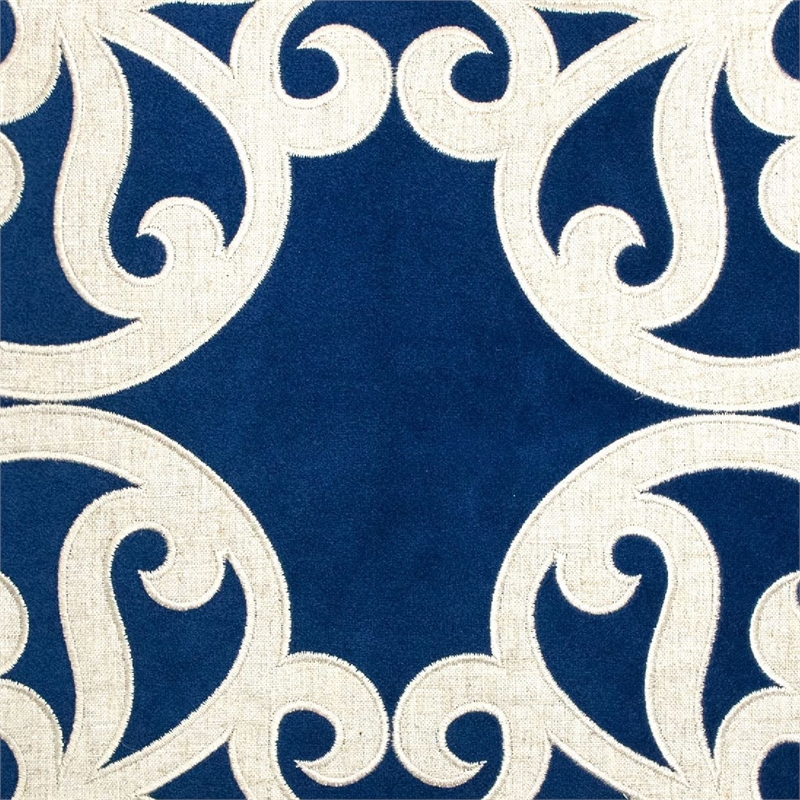 Dery Throw Pillow- Vintage Vine Accented Indigo Velvet- 20 Inch Square
