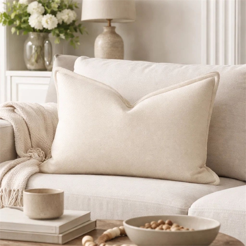 Hez Lumbar Throw Pillow- Flexible Ivory Fabric with Tailored Edges- 16x24