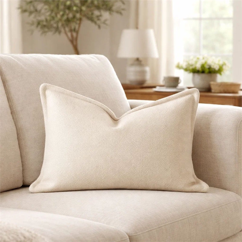 Hez Lumbar Throw Pillow- Flexible Ivory Fabric with Tailored Edges- 16x24