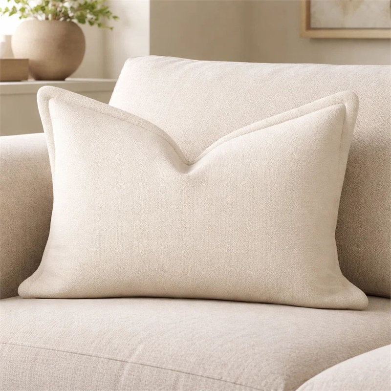Hez Lumbar Throw Pillow- Flexible Ivory Fabric with Tailored Edges- 16x24