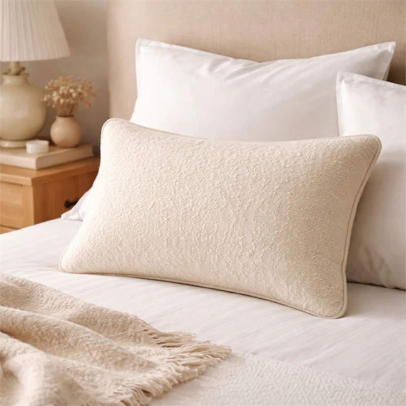 Hez Lumbar Throw Pillow- Plush Ivory Textured Fabric- 16x24 Rectangular