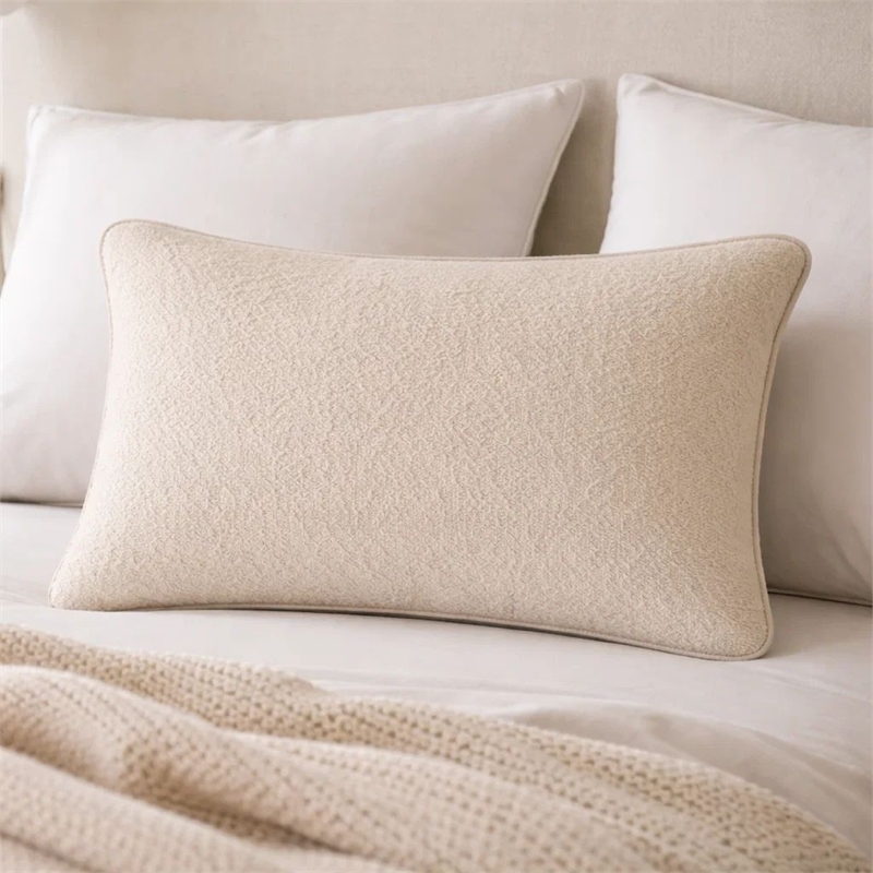 Hez Lumbar Throw Pillow- Plush Ivory Textured Fabric- 16x24 Rectangular