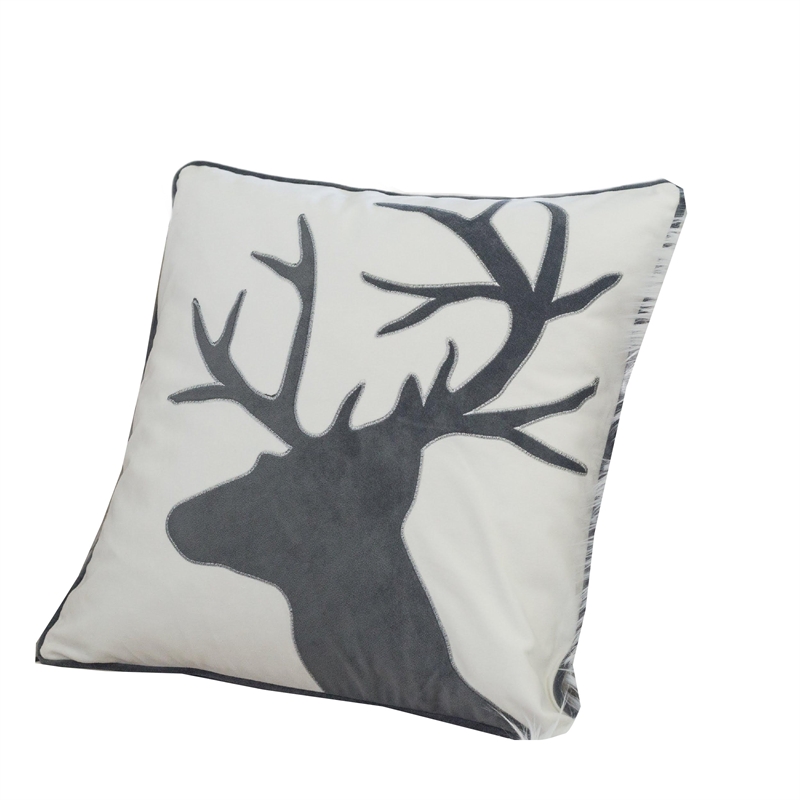 Holiday Accent Pillow Cover- White and Gray Reindeer Velvet- 20 Inch Square