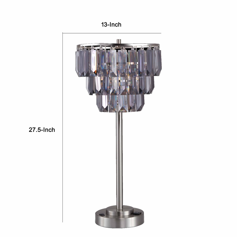 Lesy Accent Table Lamp- 28 Inch- Smoke Gray Crystal Shade- Metal Base