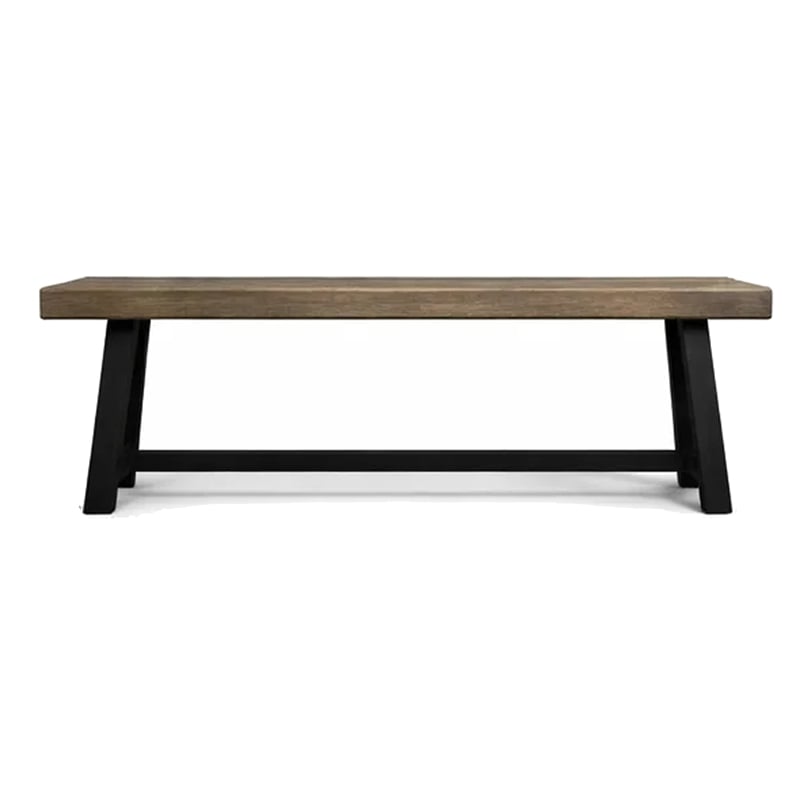 Outdoor Bench- 63 Inch Sandblasted Gray Wood Seat- Black Metal Legs