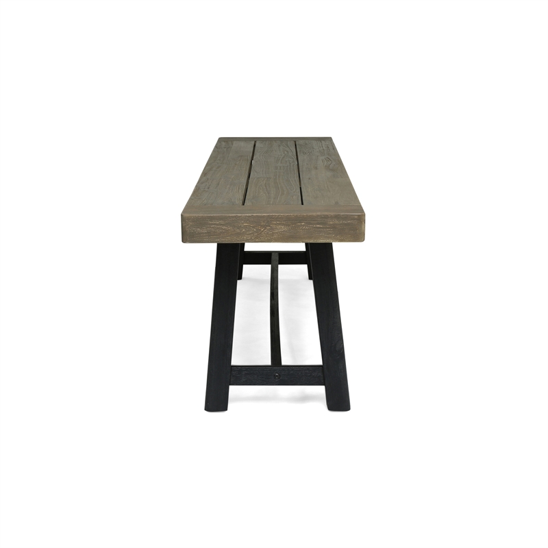 Outdoor Bench- 63 Inch Sandblasted Gray Wood Seat- Black Metal Legs