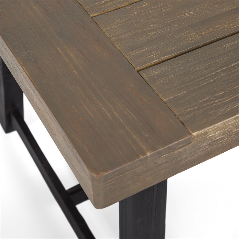 Outdoor Bench- 63 Inch Sandblasted Gray Wood Seat- Black Metal Legs