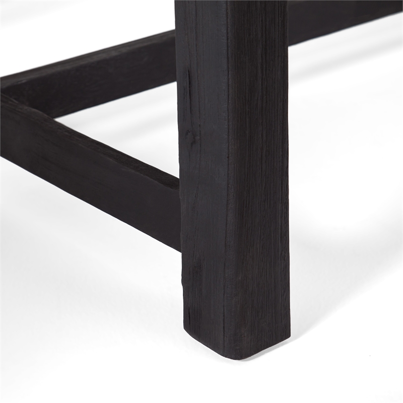 Outdoor Bench- 63 Inch Sandblasted Gray Wood Seat- Black Metal Legs