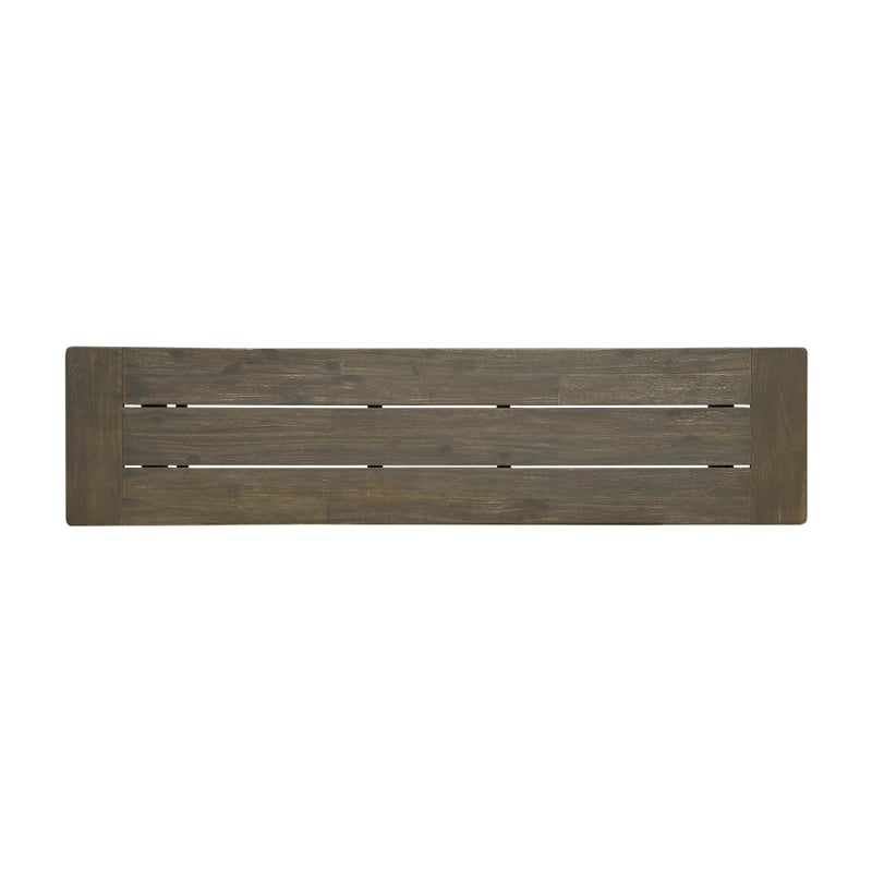 Outdoor Bench- 63 Inch Sandblasted Gray Wood Seat- Black Metal Legs