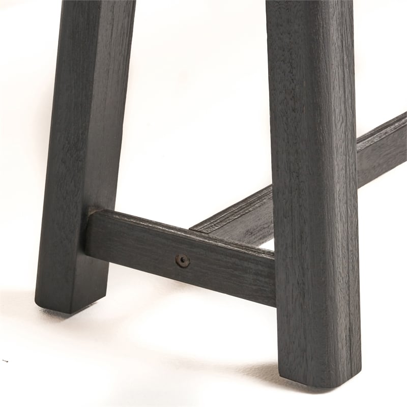 Outdoor Dining Accent Bench- 63 Inch Teak Brown Seat- Black Bold Legs