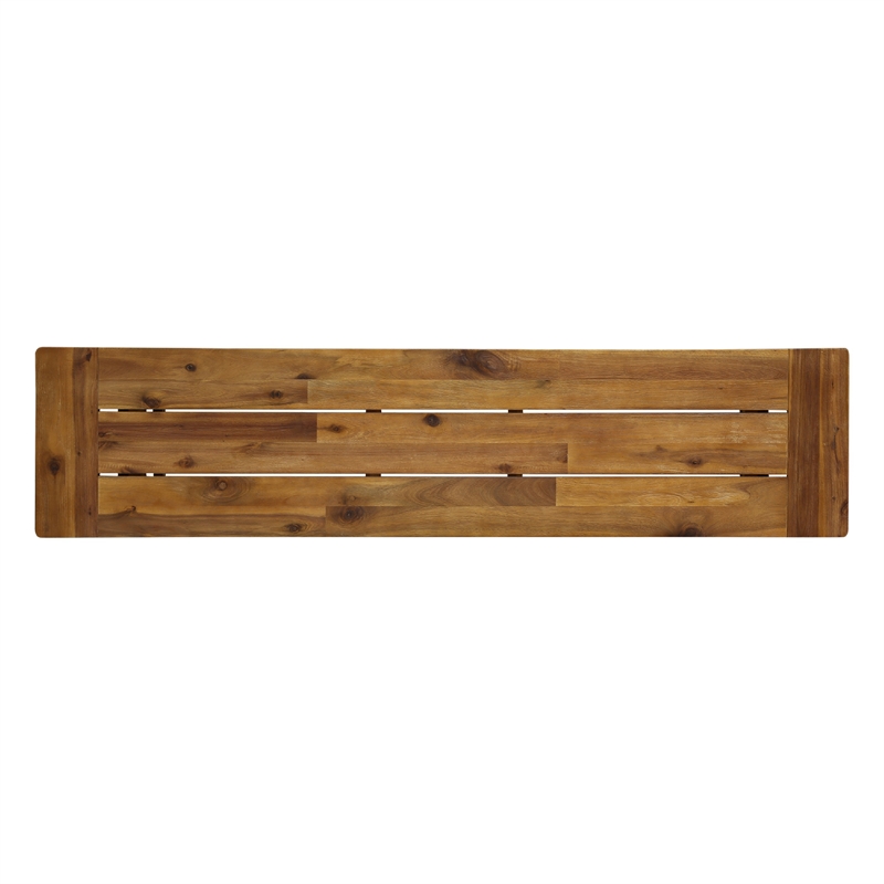 Outdoor Dining Accent Bench- 63 Inch Teak Brown Seat- Black Bold Legs
