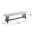 Outdoor Dining Bench- 63 Inch Sandblasted Gray Slatted Seat- Black Legs