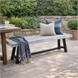 Outdoor Dining Bench- 63 Inch Sandblasted Gray Slatted Seat- Black Legs