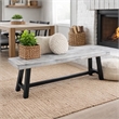 Outdoor Dining Bench- 63 Inch Sandblasted Gray Slatted Seat- Black Legs