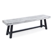Outdoor Dining Bench- 63 Inch Sandblasted Gray Slatted Seat- Black Legs