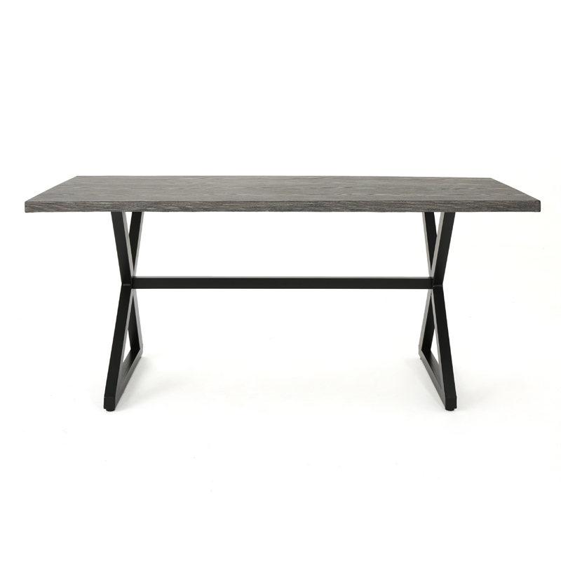 Outdoor Dining Table- 71 Inch Gray Rectangular Top- Black Steel Legs