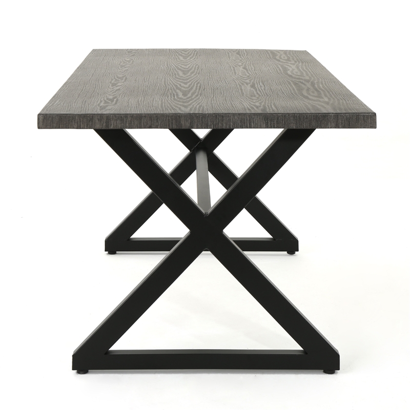 Outdoor Dining Table- 71 Inch Gray Rectangular Top- Black Steel Legs