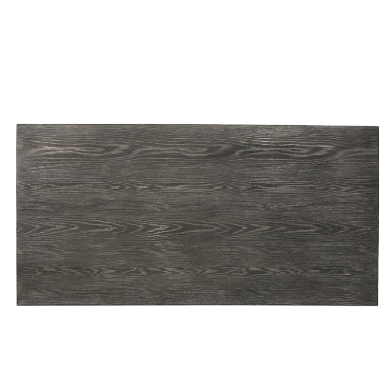 Outdoor Dining Table- 71 Inch Gray Rectangular Top- Black Steel Legs
