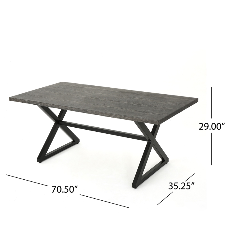 Outdoor Dining Table- 71 Inch Gray Rectangular Top- Black Steel Legs